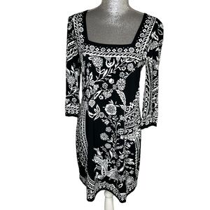 WHBM Women's Polyester 3/4 Sleeve Black & White Dress Size Medium
